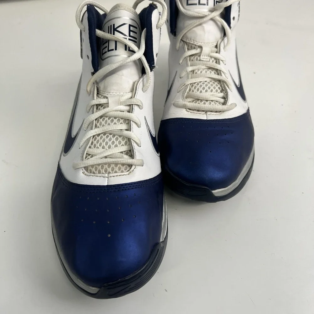 Nike Elite Shoes Mens Size 12 White Blue High Top Basketball Sneakers 409627-104